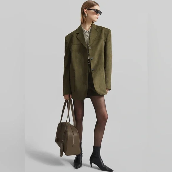 The Frankie Shop Merida Faux Suede Blazer - Khaki